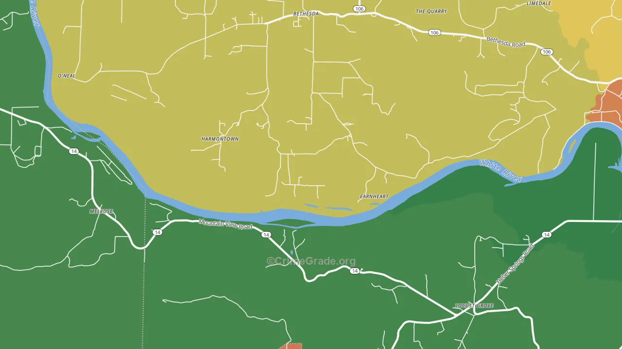 Harmontown, AR Map of Theft Rates