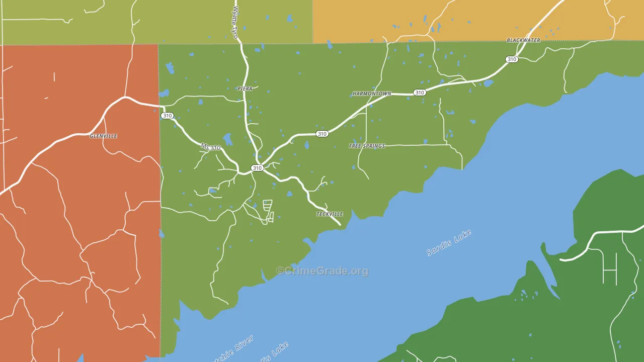 Harmontown, MS Map of Theft Rates