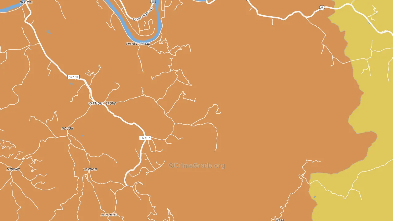 Harmony Grove, TN Map of Theft Rates