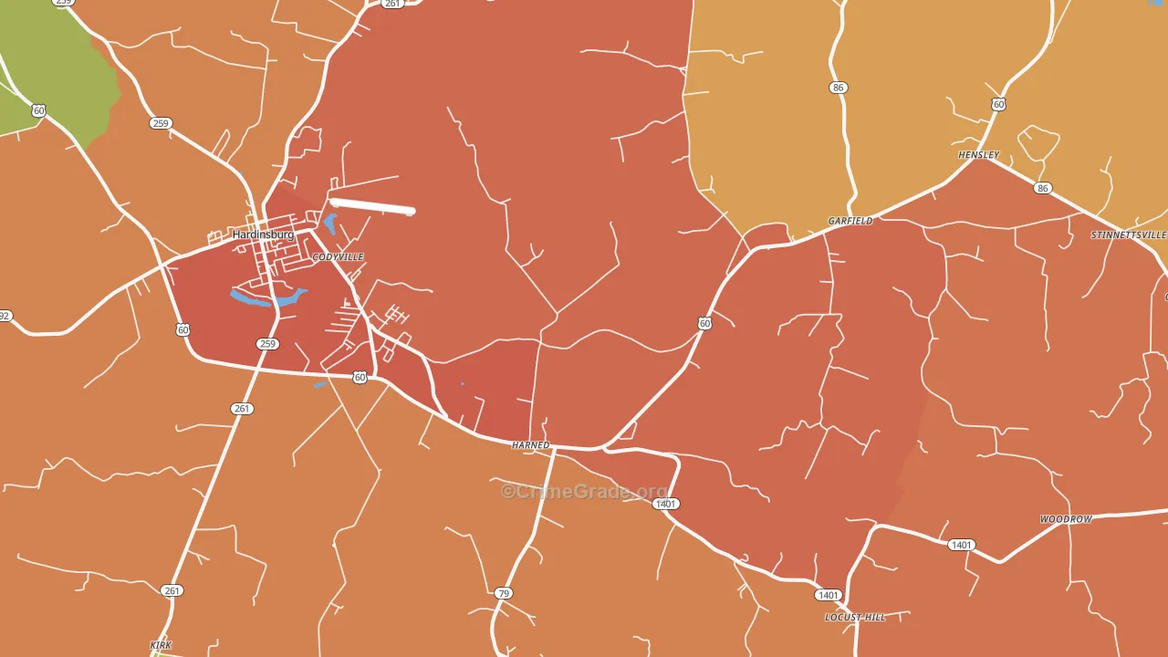 Harned, KY Map of Theft Rates
