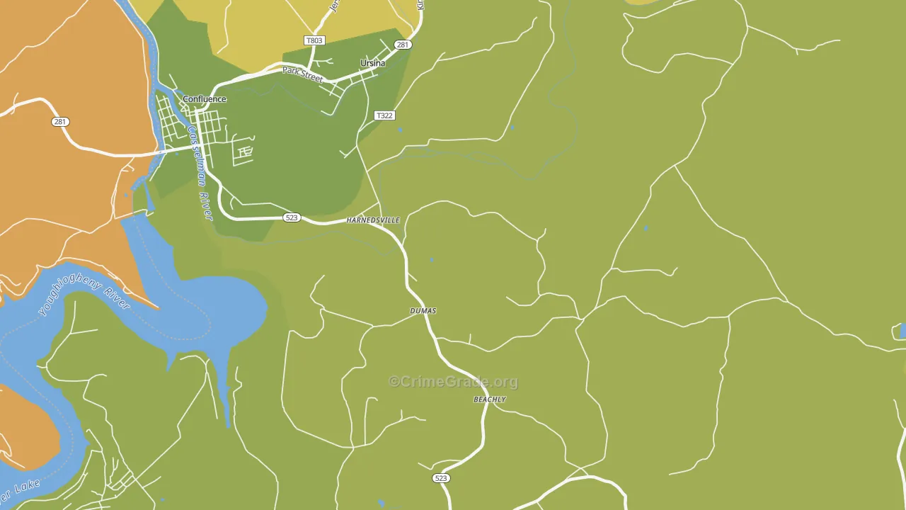 Harnedsville, PA Map of Theft Rates