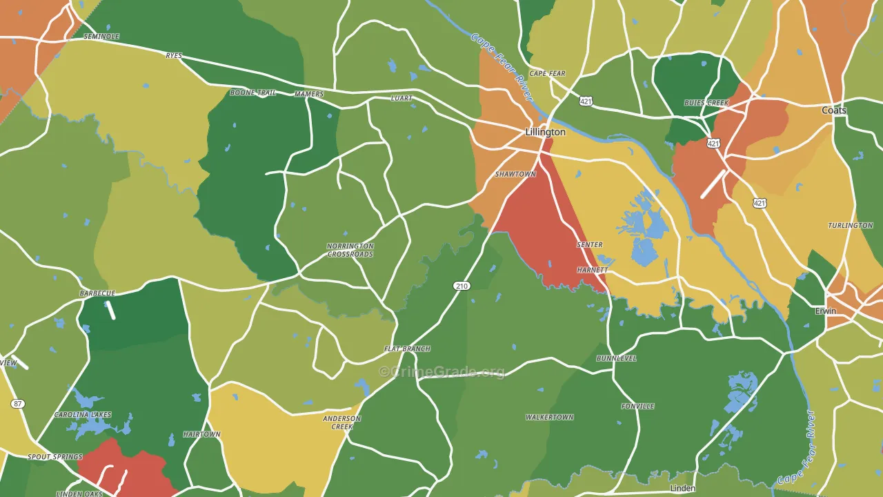 Harnett County, NC Map of Theft Rates