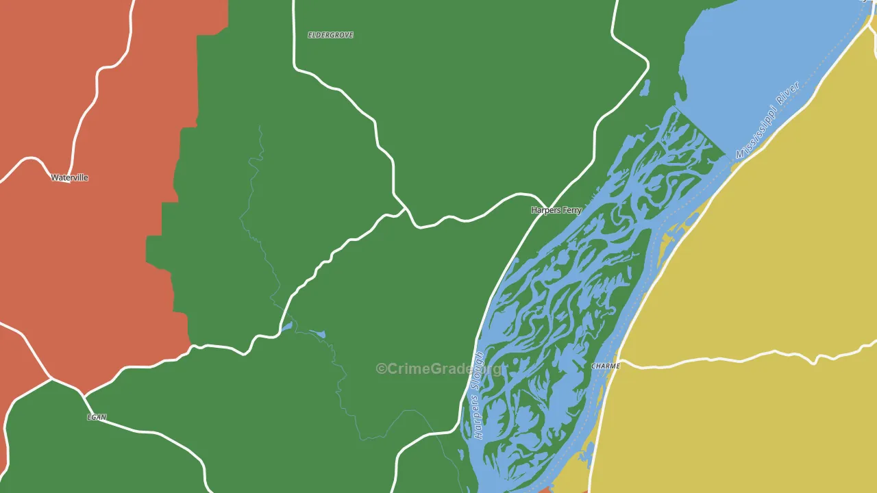Harpers Ferry, IA Map of Theft Rates
