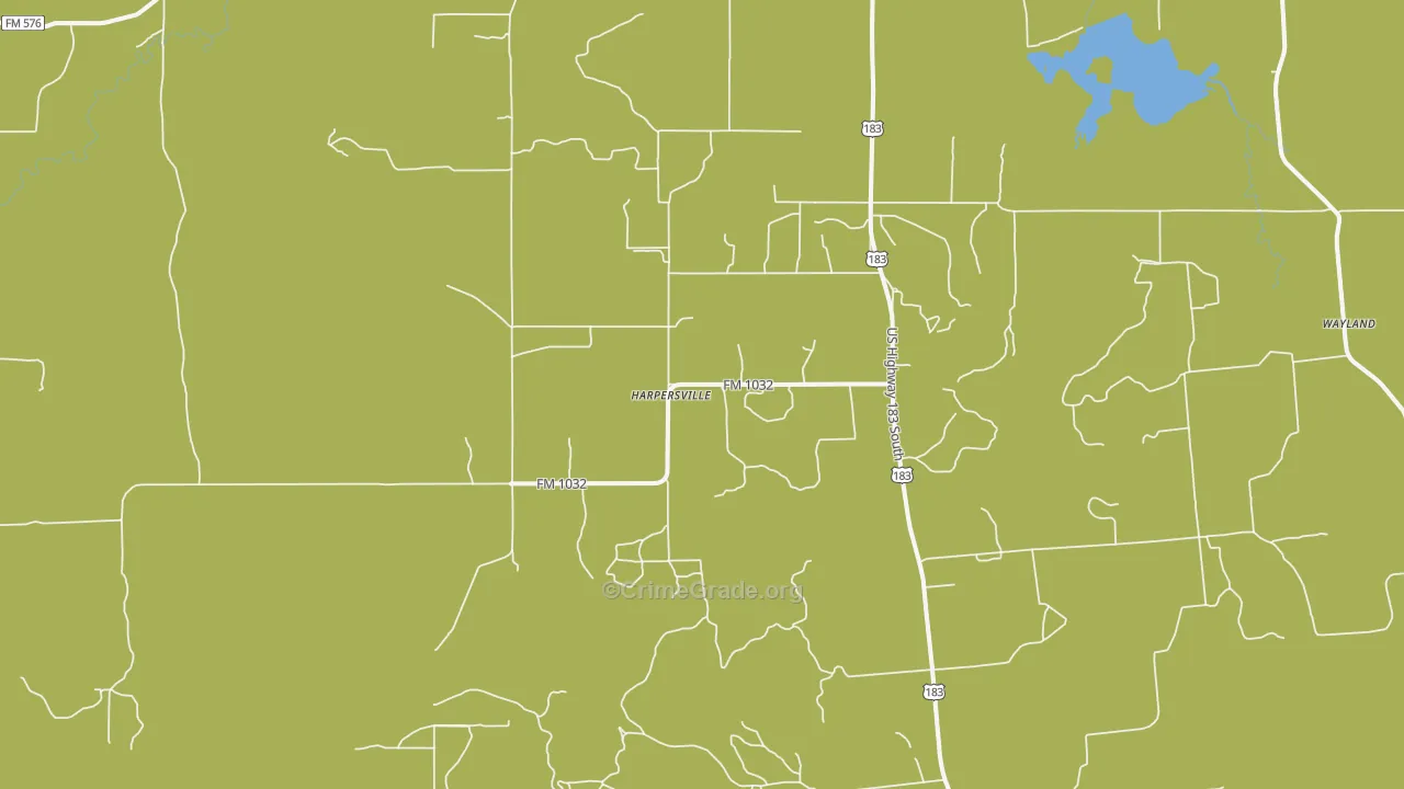 Harpersville, TX Map of Theft Rates