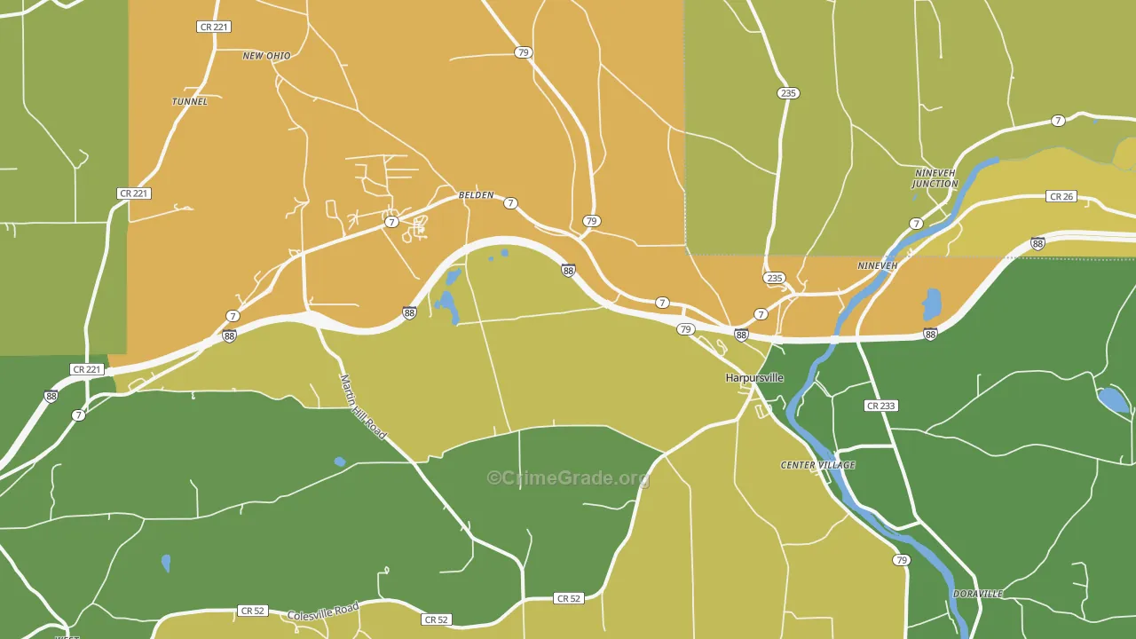 Harpursville, NY Map of Theft Rates
