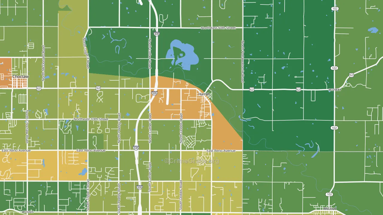 Harrah, OK Map of Theft Rates