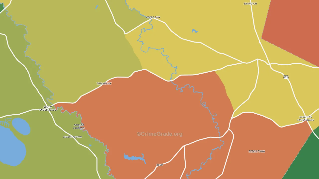 Harrells, NC Map of Theft Rates