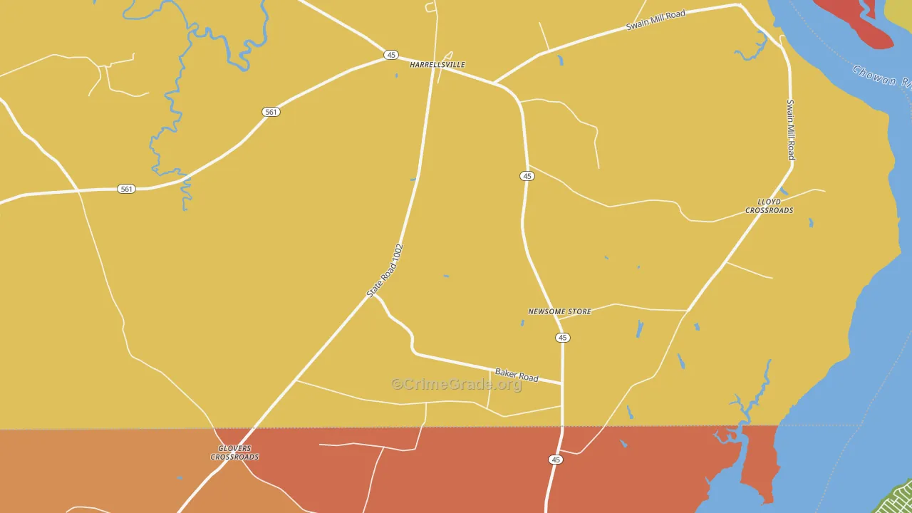 Harrellsville, NC Map of Theft Rates
