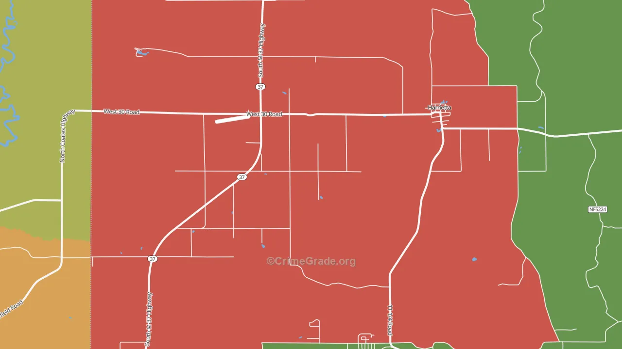 Harrietta, MI Map of Theft Rates