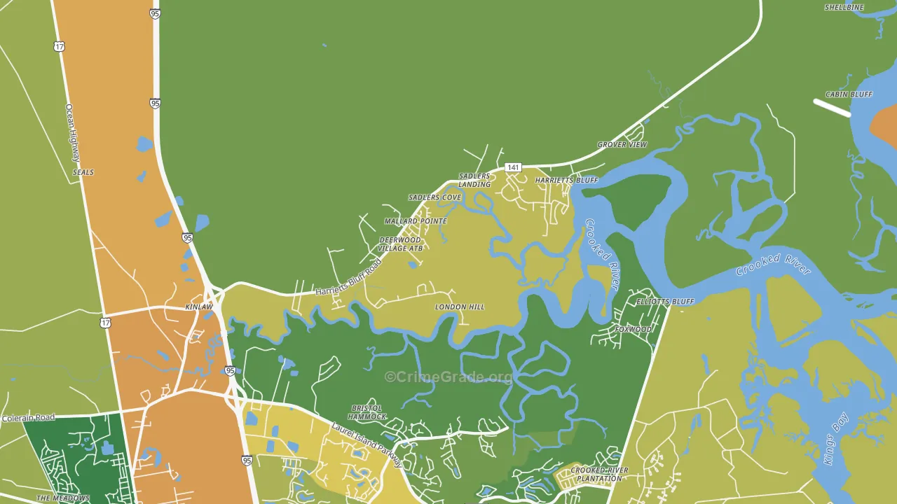 Harrietts Bluff, GA Map of Theft Rates