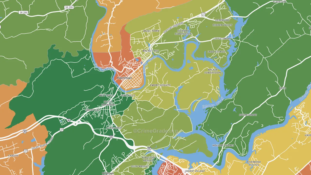 Harriman, TN Map of Theft Rates