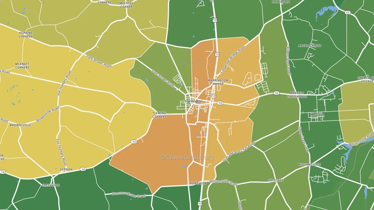 Harrington, DE Map of Theft Rates