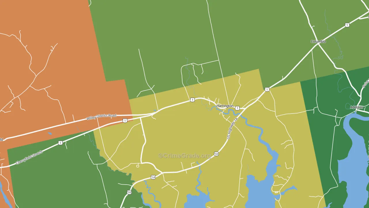 Harrington, ME Map of Theft Rates