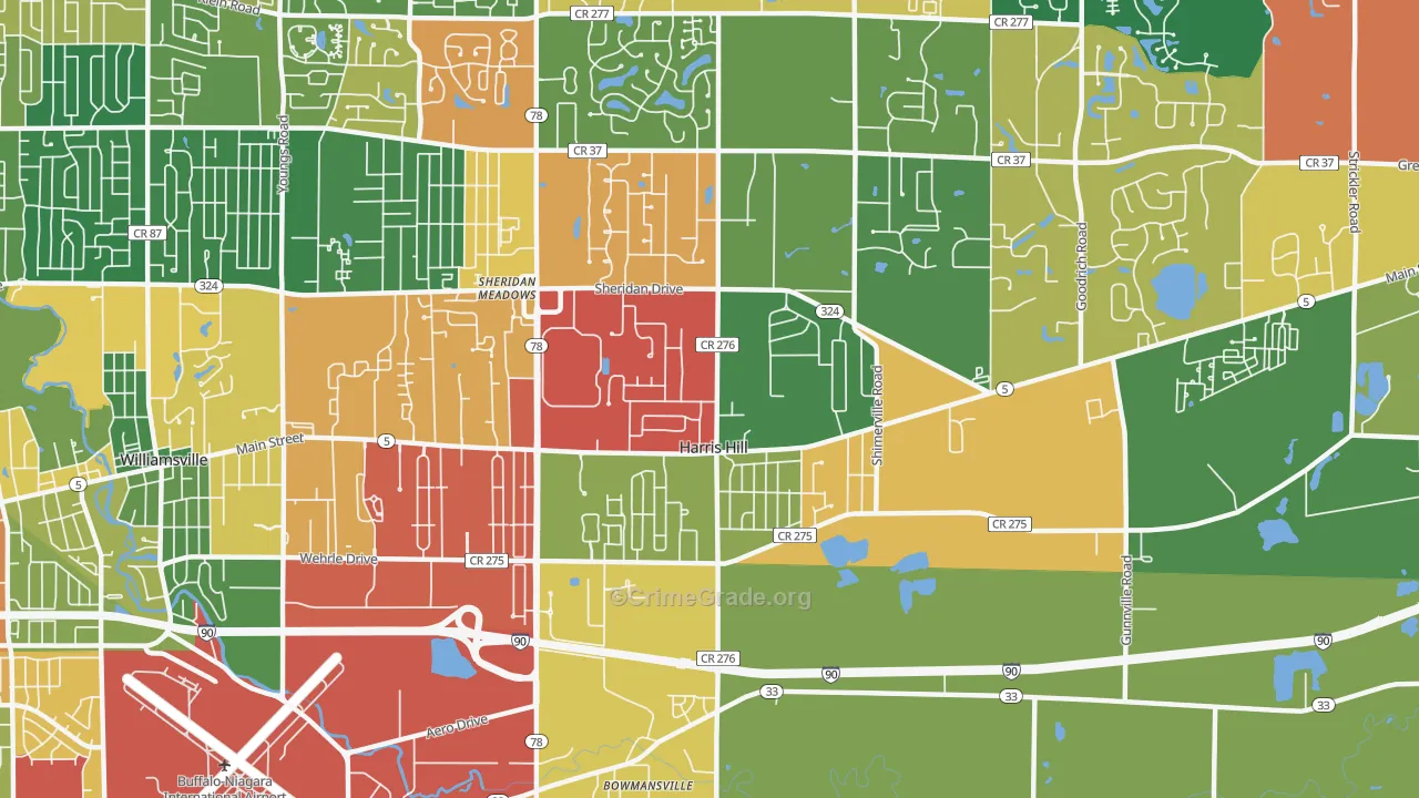 Harris Hill, NY Map of Theft Rates
