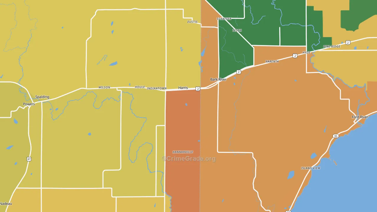 Harris, MI Map of Theft Rates