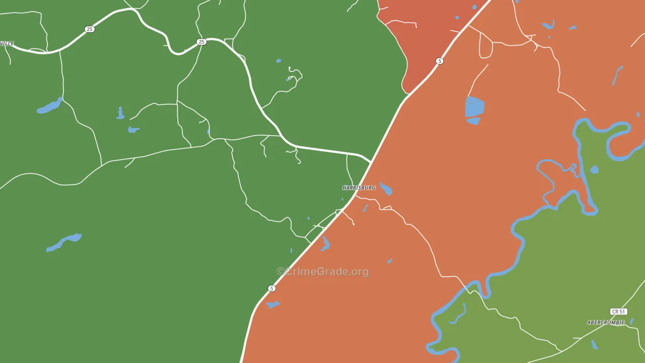 Harrisburg, AL Map of Theft Rates