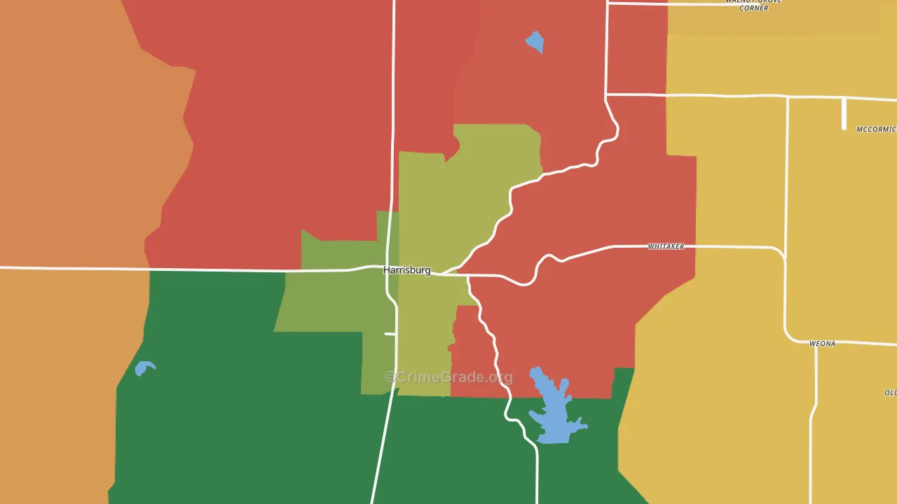 Harrisburg, AR Map of Theft Rates