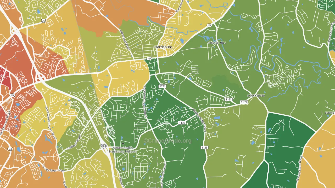 Harrisburg, NC Map of Theft Rates