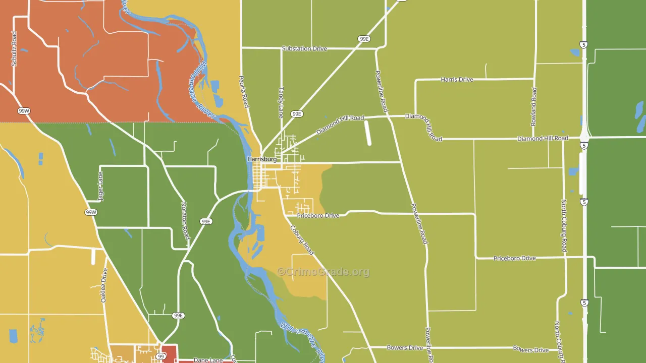 Harrisburg, OR Map of Theft Rates