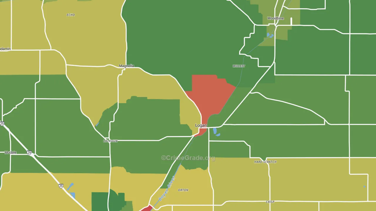 Harrison County, IA Map of Theft Rates