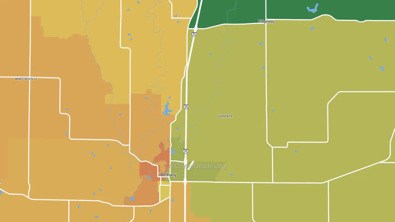 Harrison County, MO Map of Theft Rates