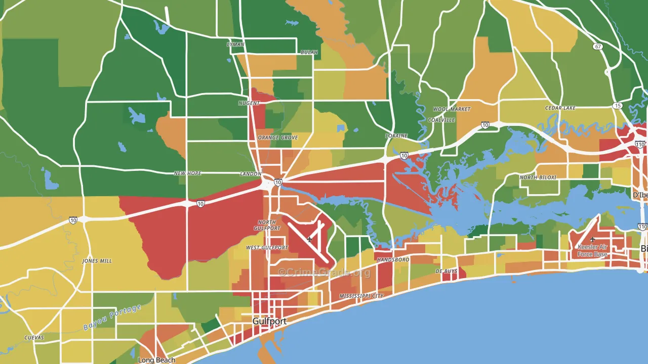 Harrison County, MS Map of Theft Rates