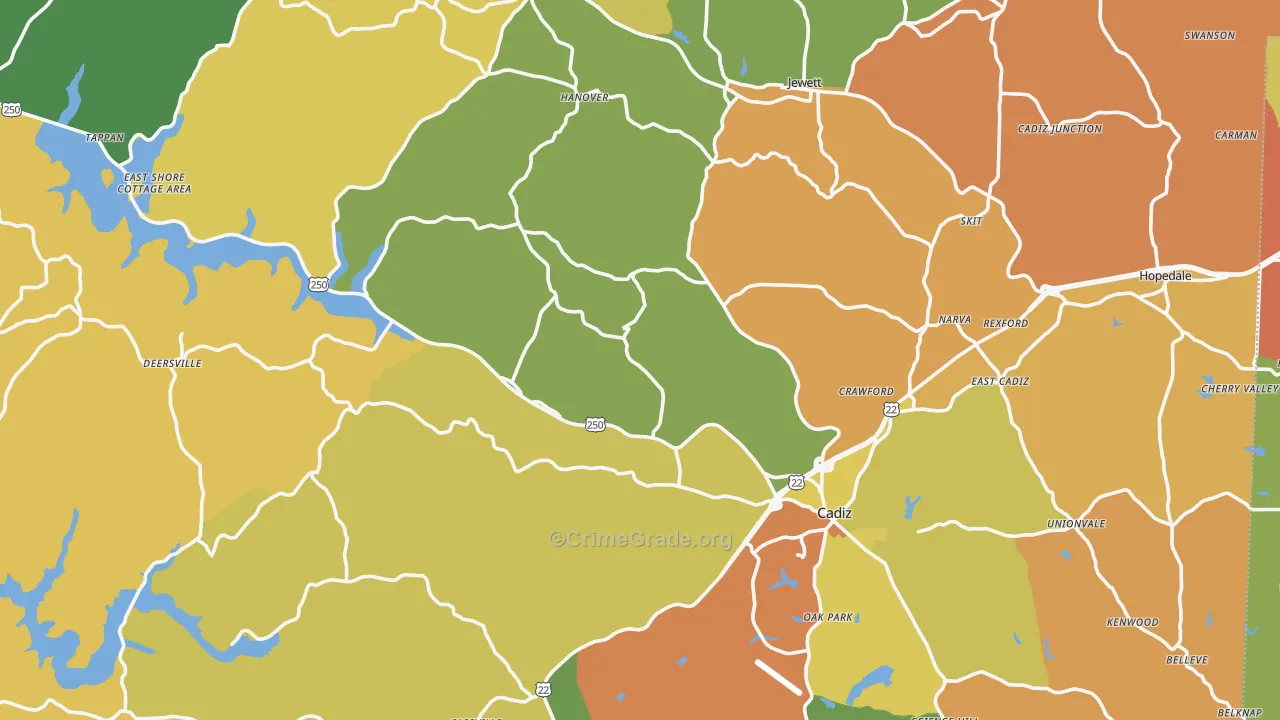 Harrison County, OH Map of Theft Rates