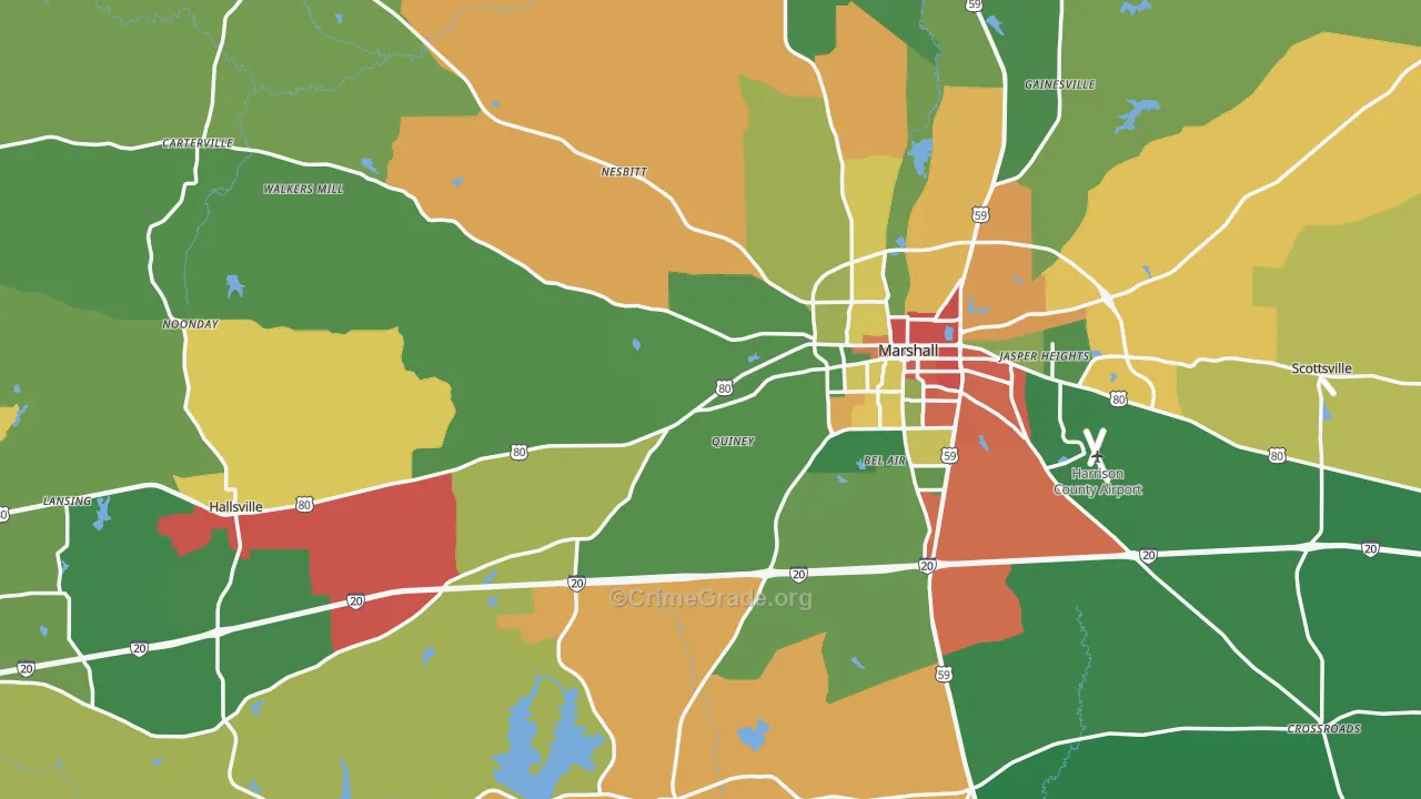 Harrison County, TX Map of Theft Rates