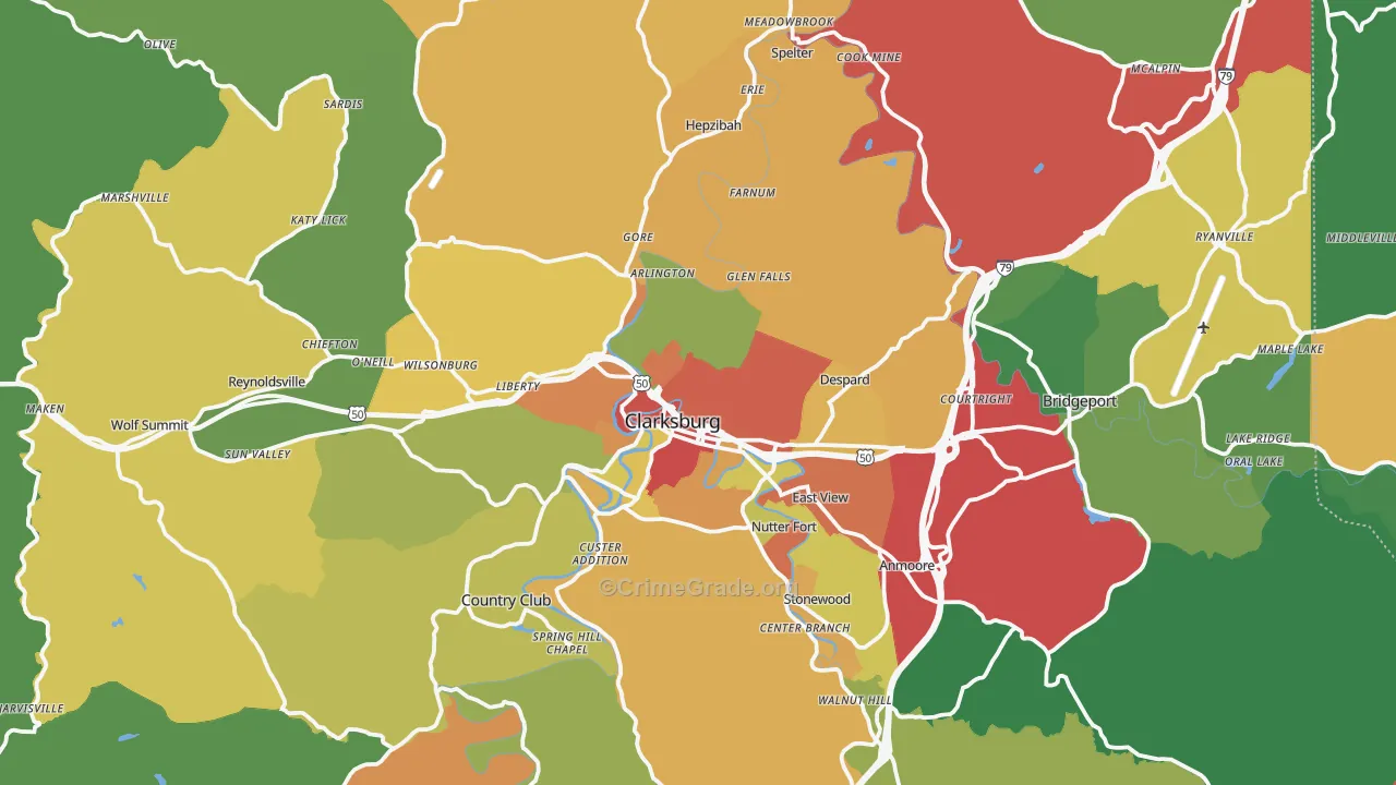 Harrison County, WV Map of Theft Rates