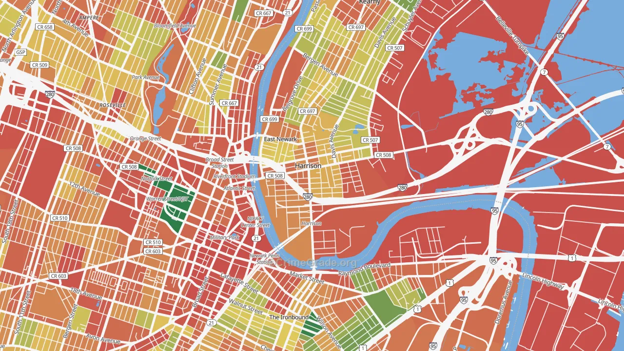 Harrison, NJ Map of Theft Rates