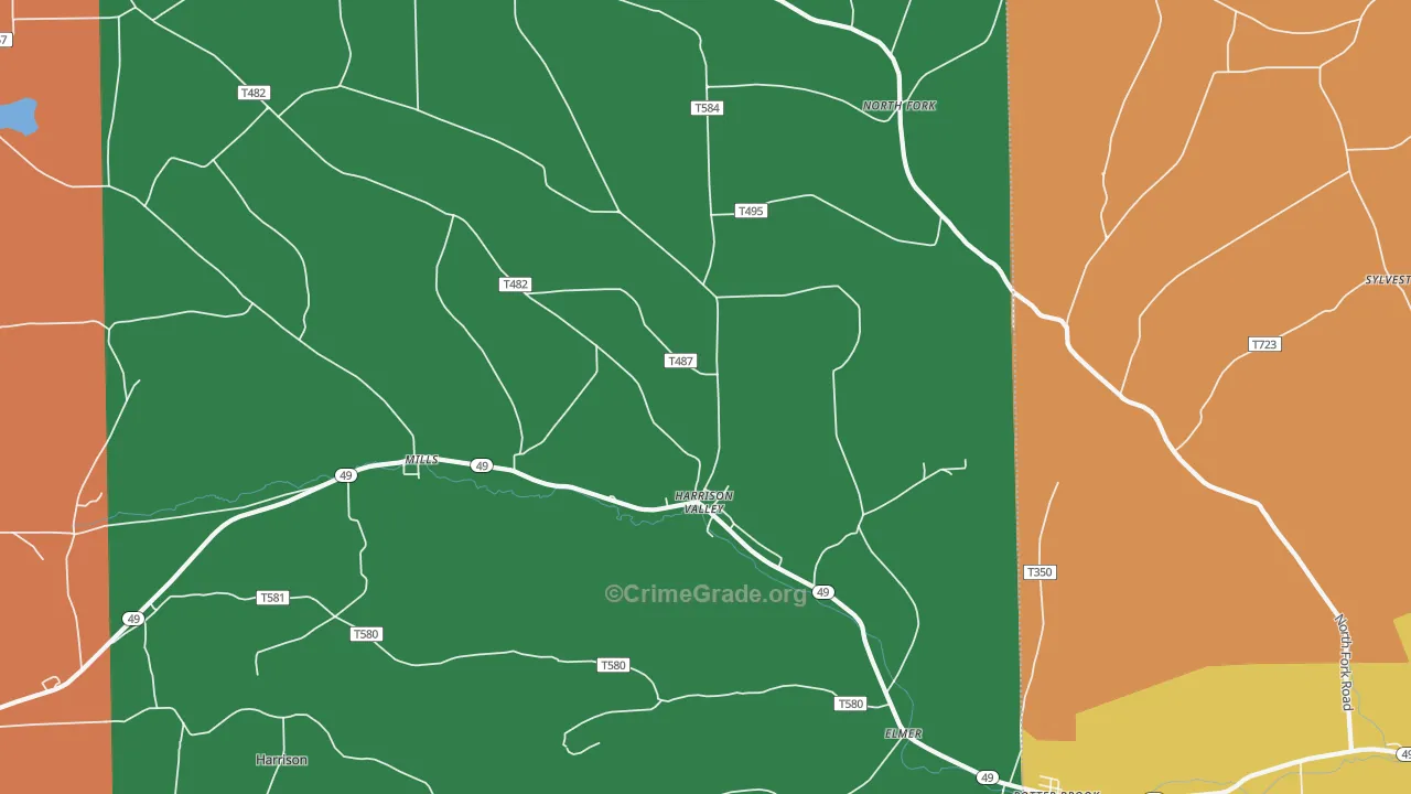 Harrison Valley, PA Map of Theft Rates