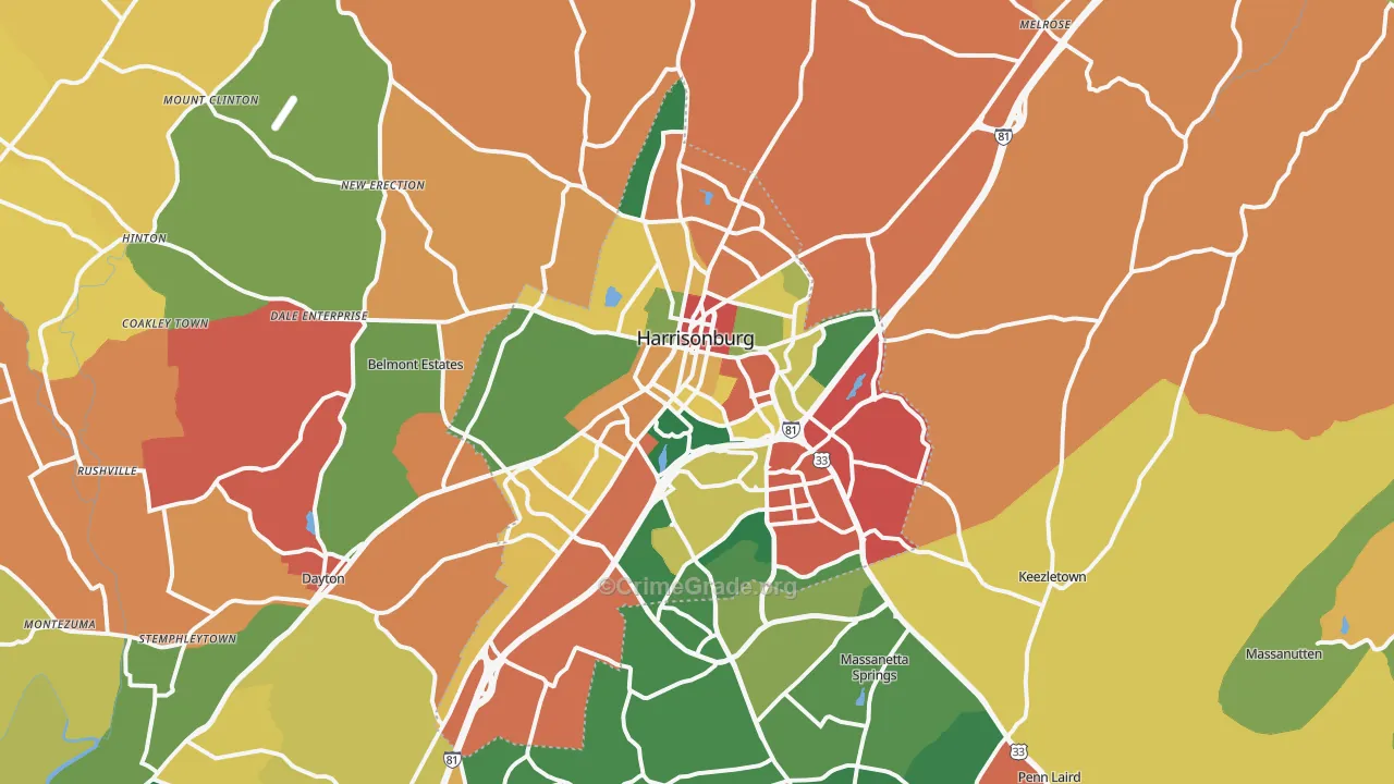 Harrisonburg, VA Map of Theft Rates