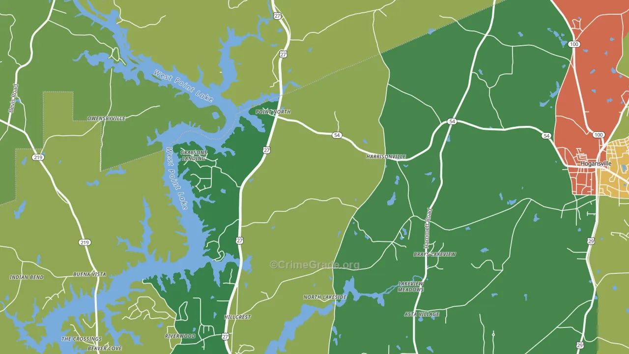 Harrisonville, GA Map of Theft Rates