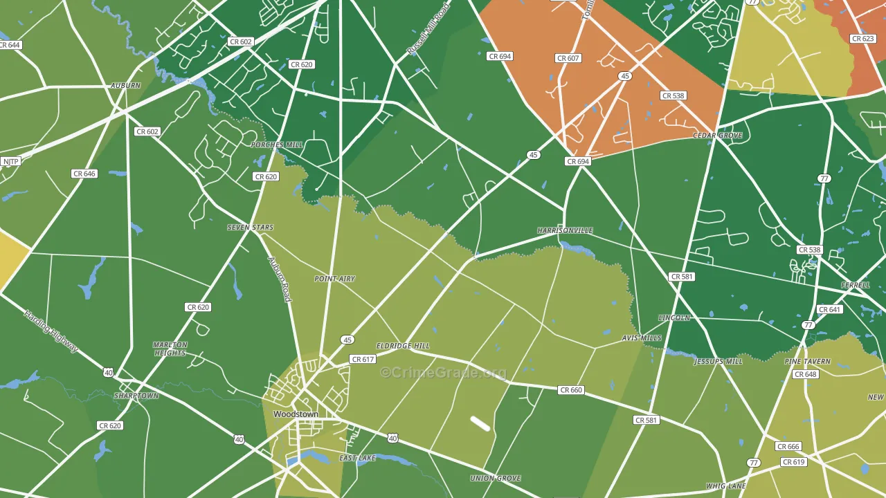 Harrisonville, NJ Map of Theft Rates