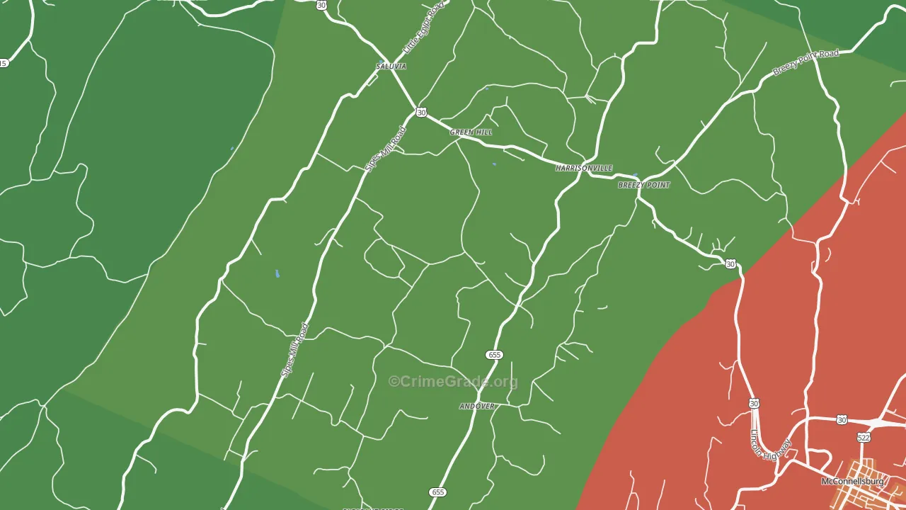 Harrisonville, PA Map of Theft Rates