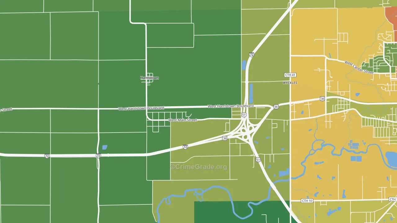 Harristown, IL Map of Theft Rates