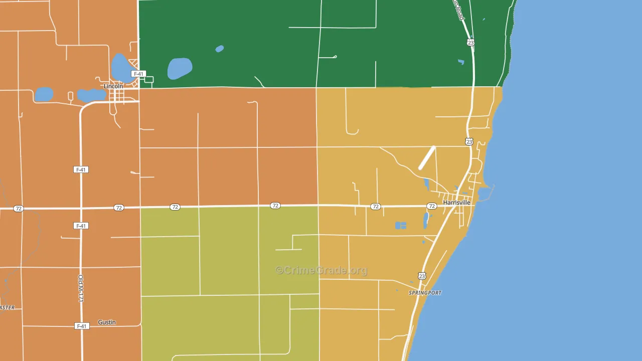 Harrisville, MI Map of Theft Rates