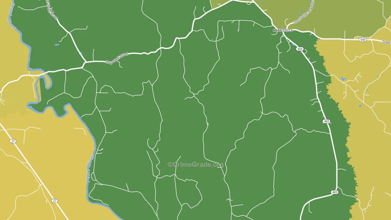 Harrisville, MS Map of Theft Rates