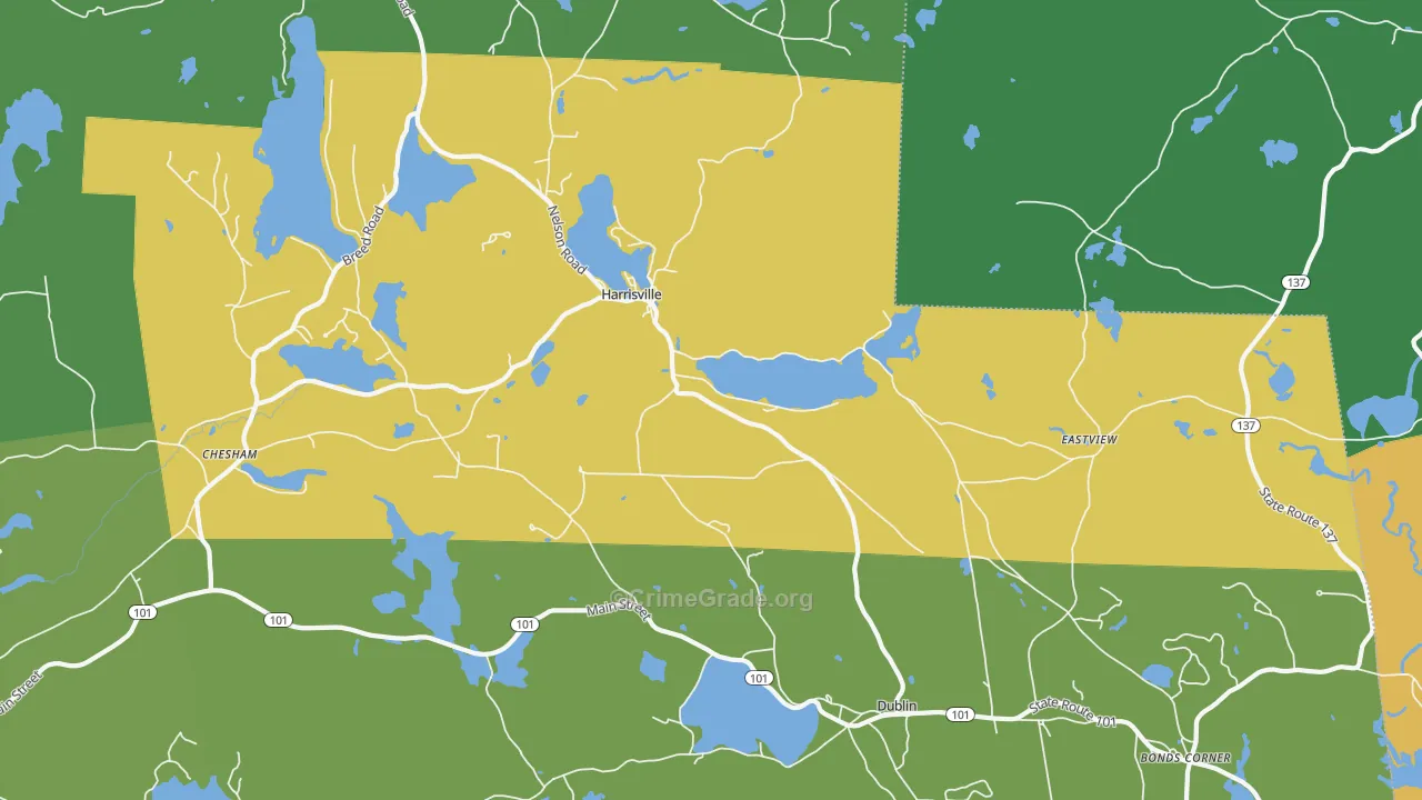 Harrisville, NH Map of Theft Rates