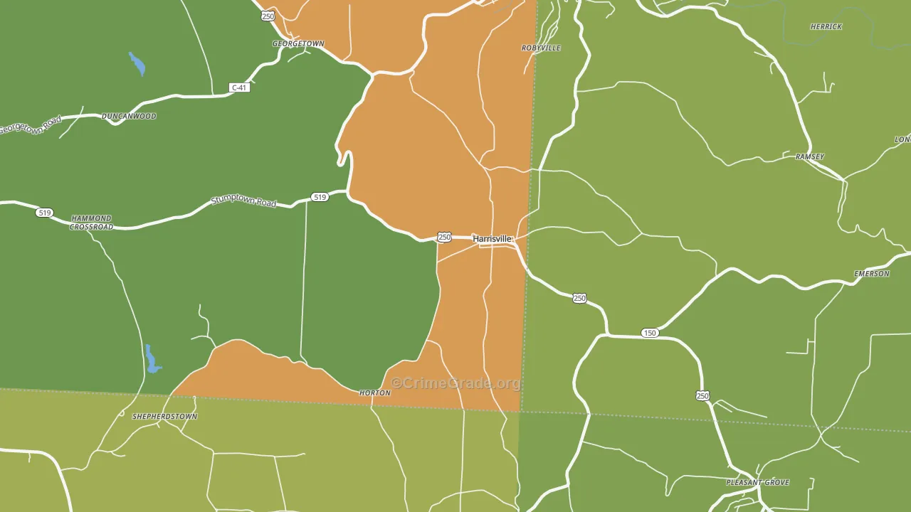 Harrisville, OH Map of Theft Rates