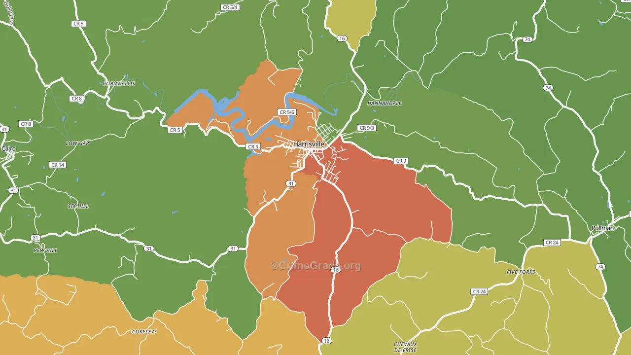 Harrisville, WV Map of Theft Rates