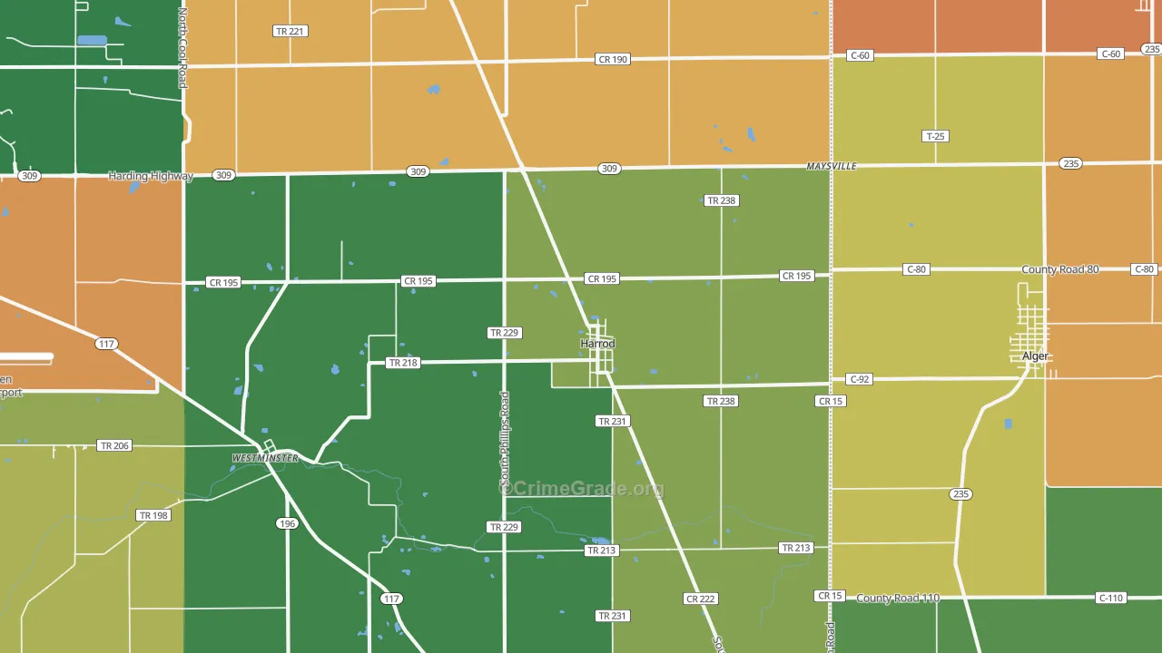 Harrod, OH Map of Theft Rates