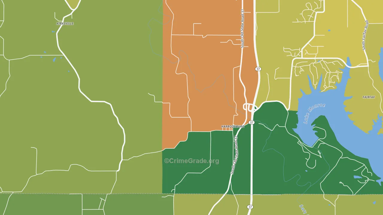 Harrodsburg, IN Map of Theft Rates