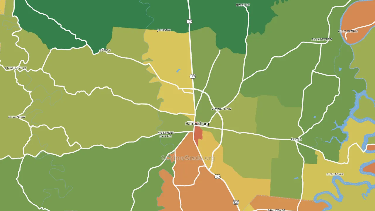 Harrodsburg, KY Map of Theft Rates