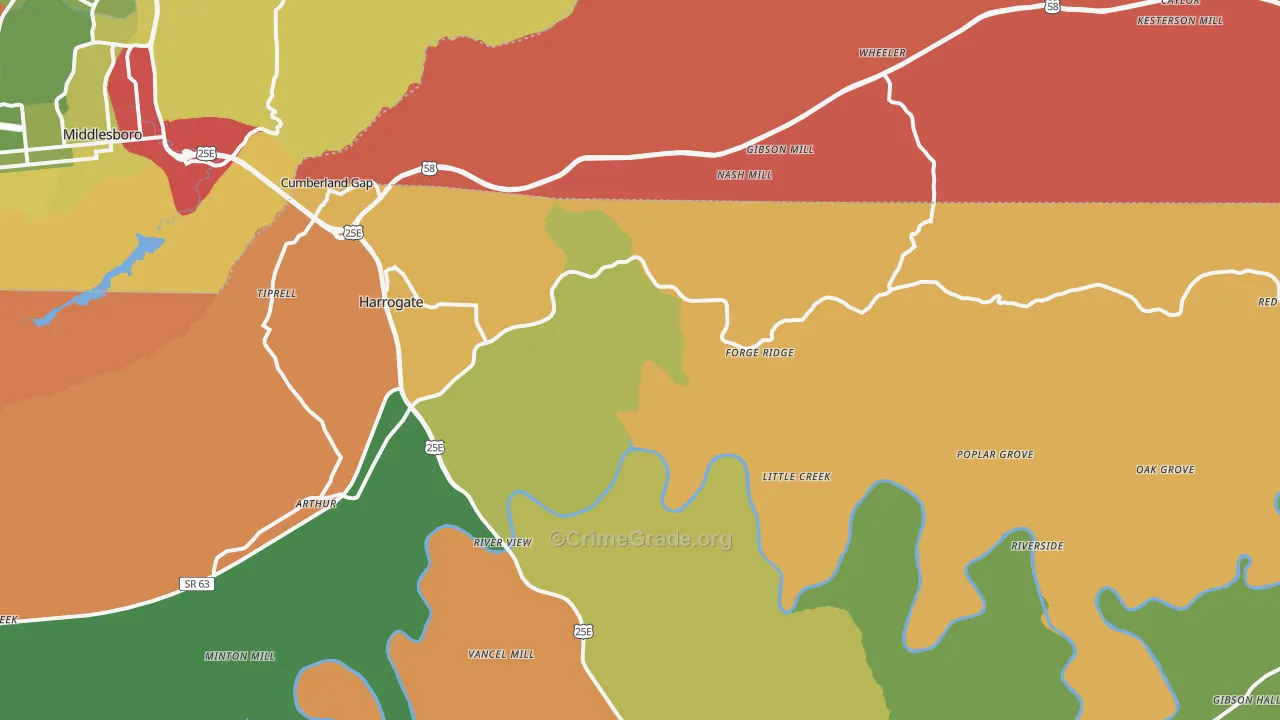Harrogate, TN Map of Theft Rates