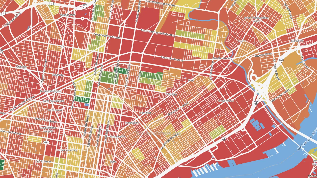 Harrowgate, Philadelphia, PA Map of Theft Rates