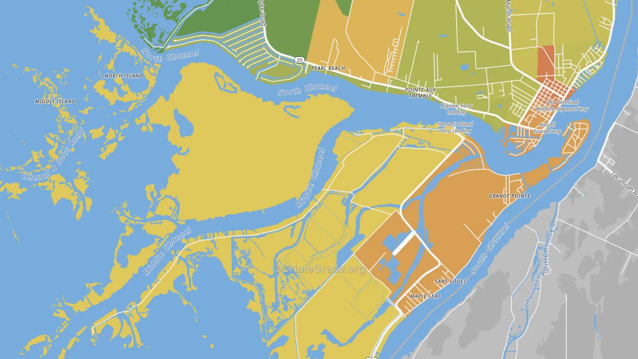 Harsens Island, MI Map of Theft Rates