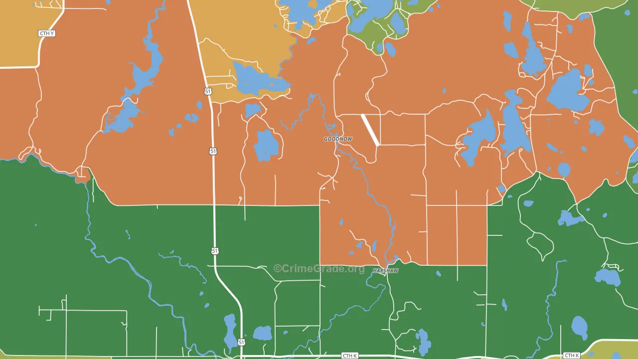 Harshaw, WI Map of Theft Rates