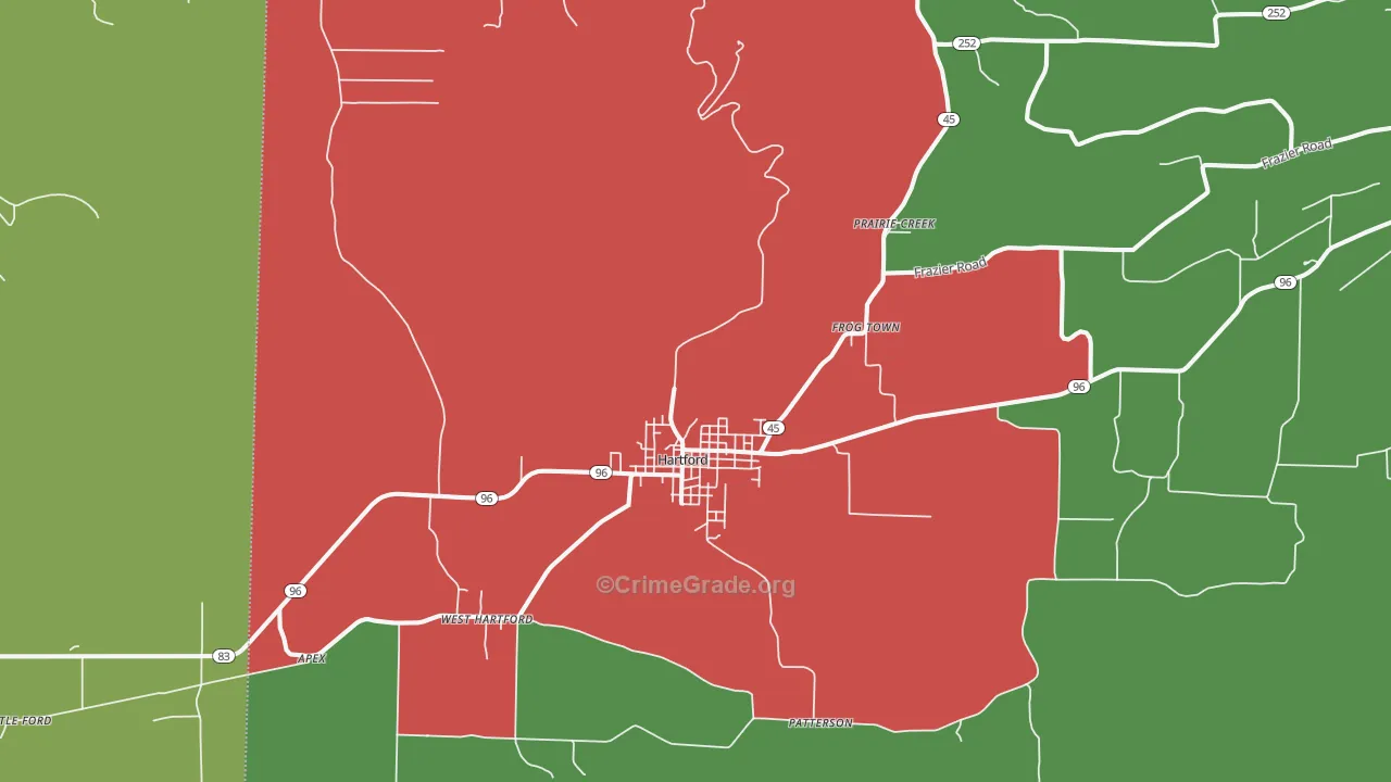 Hartford, AR Map of Theft Rates