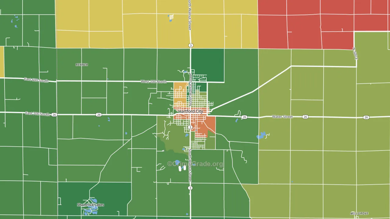 Hartford City, IN Map of Theft Rates
